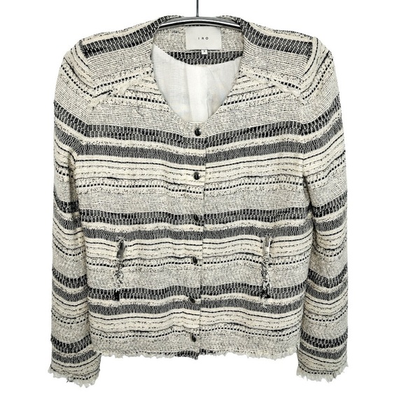 IRO LIZZIE TWEED BLAZER JACKET, CREAM & BLACK, WOMENS SIZE 3 - Picture 3 of 14